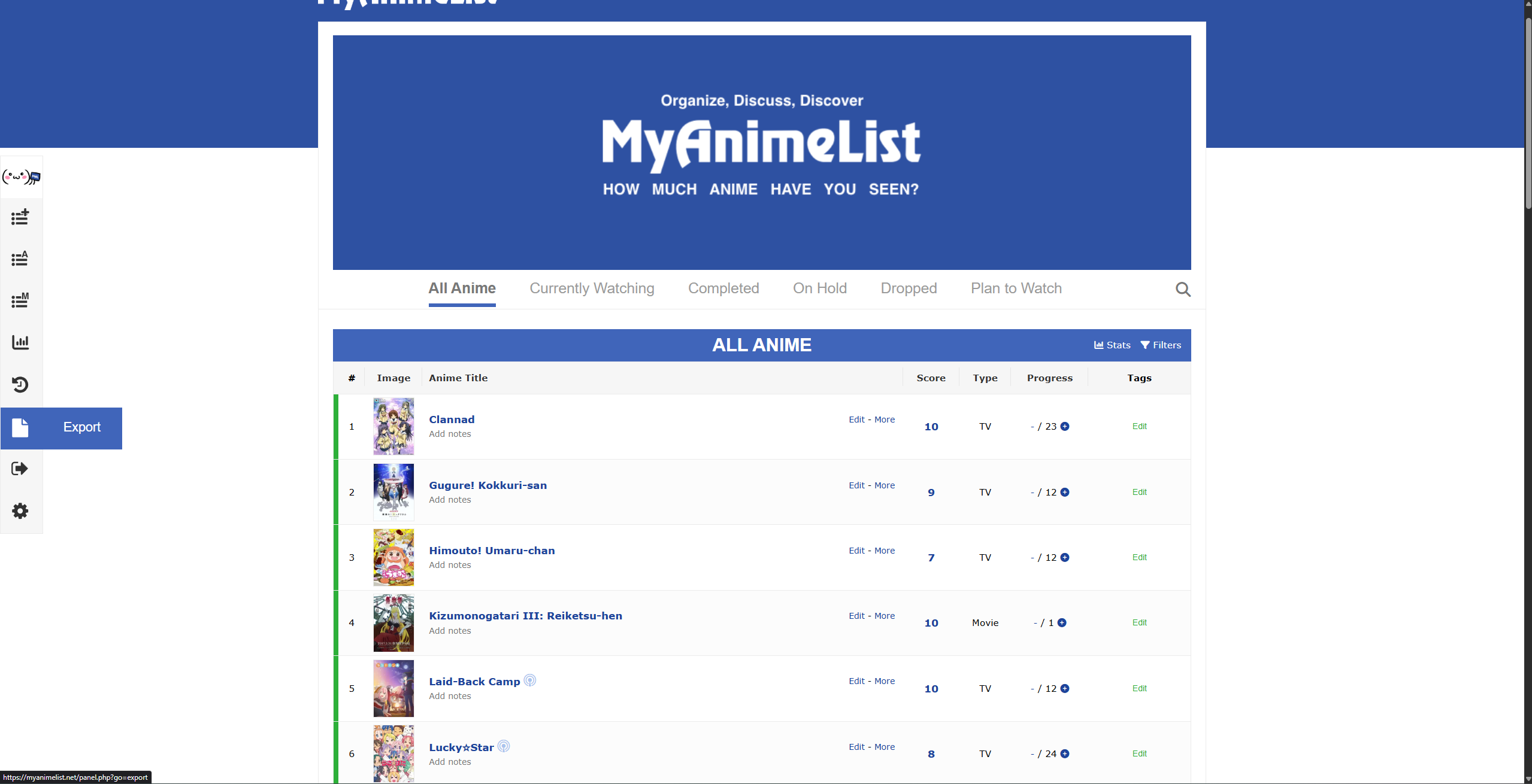 Lista de anime en MyAnimeList